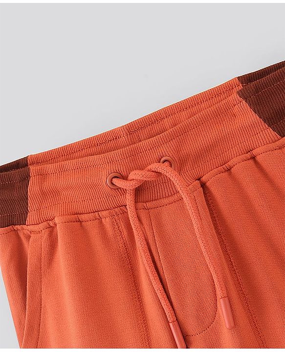 Pine Kids Cotton Biowashed Lounge Pant with Patch Pocket and Biker Styling - Orange