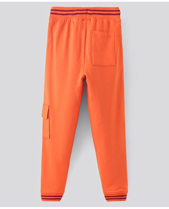 Pine Kids Full Length 100% Cotton Knit Biowashed Joggers Text Print - Orange