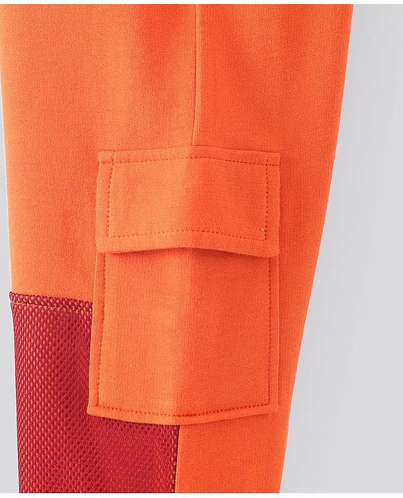 Pine Kids Full Length 100% Cotton Knit Biowashed Joggers Text Print - Orange