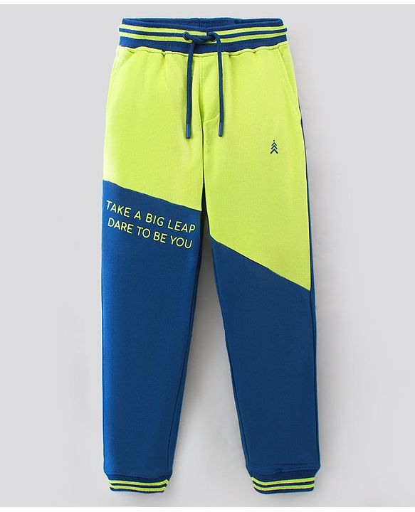 Pine Kids 100% Cotton Full Length Bio Washed Knit Cut & Sew Lounge Pant HD Letter Print - Green Blue