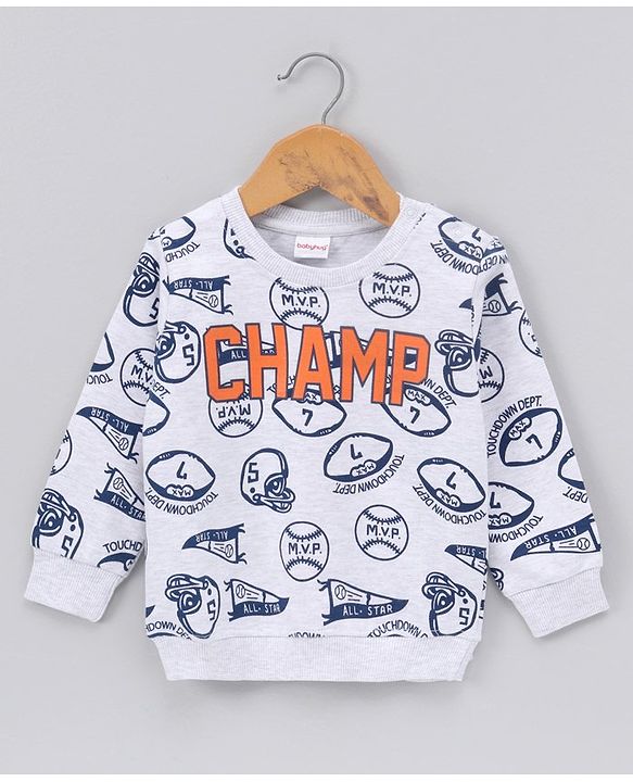 Babyhug Full Sleeves Text Printed Sweatshirt - Grey