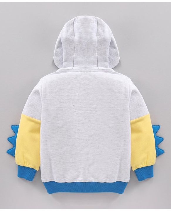 Babyhug Full Sleeves Hooded Sweatshirt with Little Monsters Print & 3D Applique - Grey