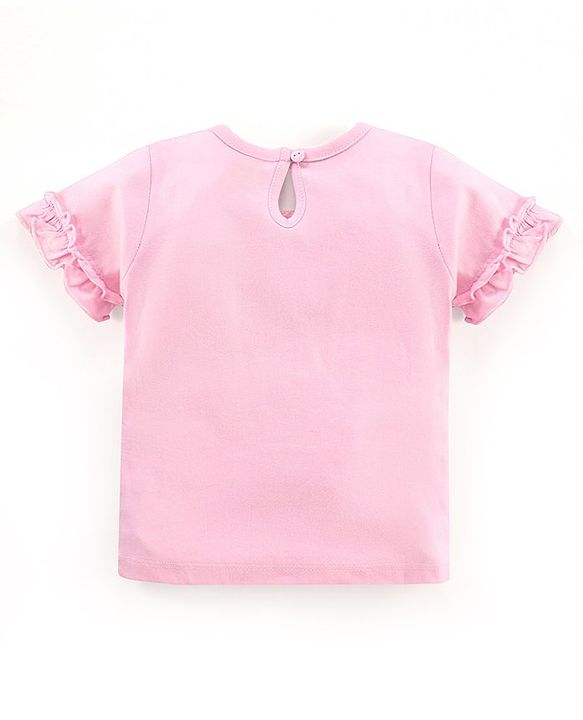 Babyhug Cotton Half Sleeves Top With Graphics and Frill Detailing - Pink