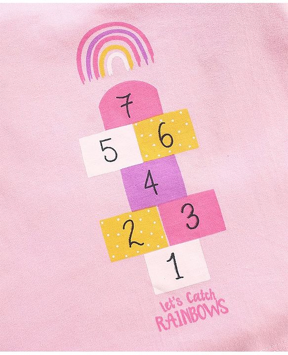 Babyhug Cotton Half Sleeves Top With Graphics and Frill Detailing - Pink