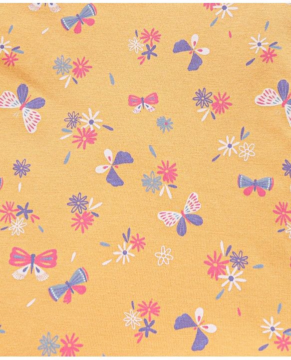 Babyhug 100% Cotton Full Sleeves Top with Frill Detailing Floral Print - Orange