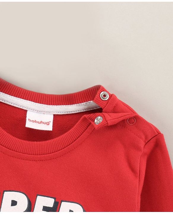 Babyhug Cotton Full Sleeves Sweatshirt Text Print- Red