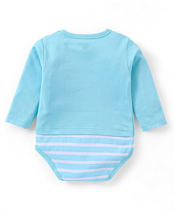 Babyhug 100% Cotton Full Sleeves Onesie Santa Print - Blue