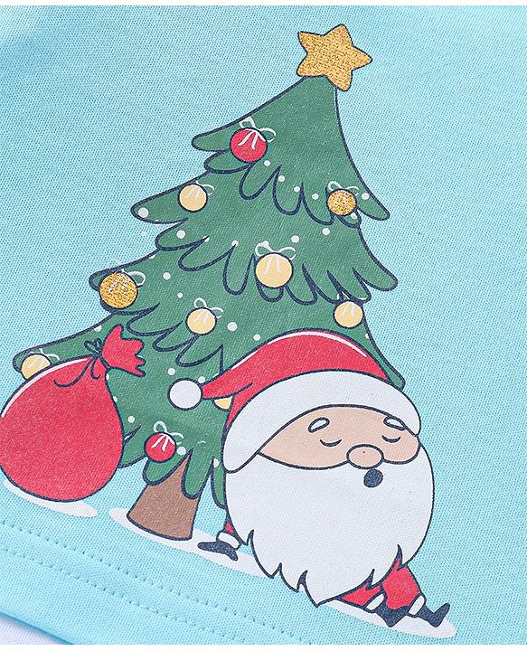 Babyhug 100% Cotton Full Sleeves Onesie Santa Print - Blue