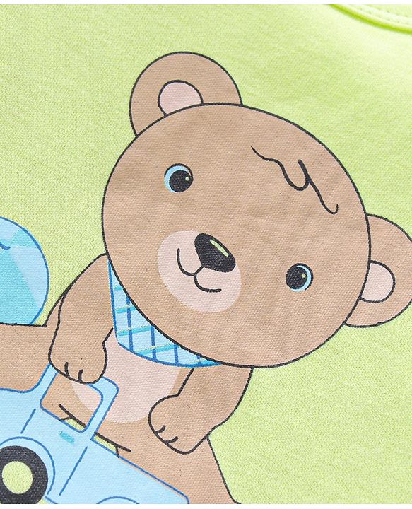 Babyhug 100% Cotton Full Sleeves Onesie Teddy Print- Green