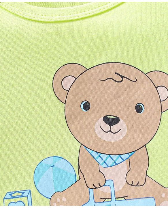 Babyhug 100% Cotton Full Sleeves Onesie Teddy Print- Green