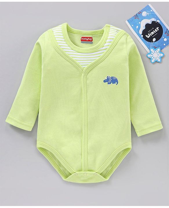 Babyhug 100% Cotton Full Sleeves Onesie Rhino Print - Green