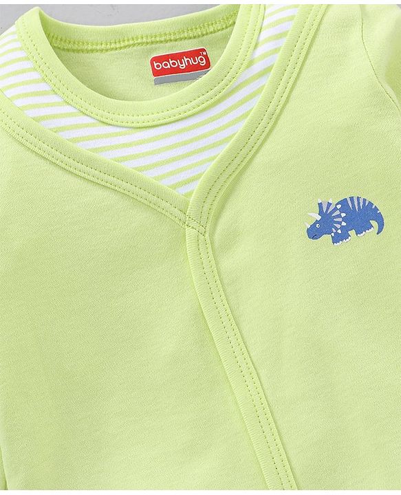 Babyhug 100% Cotton Full Sleeves Onesie Rhino Print - Green