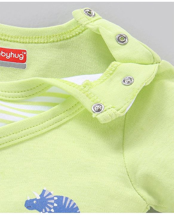 Babyhug 100% Cotton Full Sleeves Onesie Rhino Print - Green