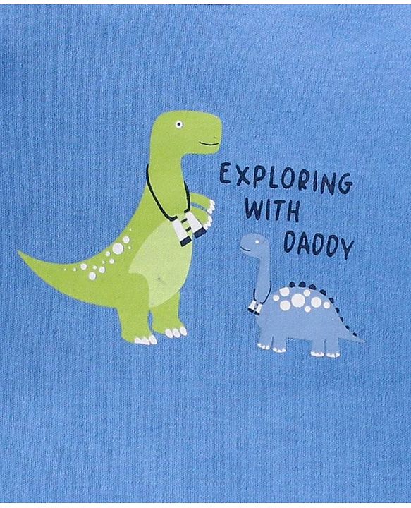 Babyhug 100% Cotton Full Sleeves Onesie Stripes & Dino Print- Blue