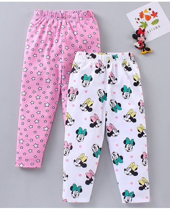 Babyhug Full Length Leggings Minnie Mouse & Stars Print Pack Of 2 - Pink White