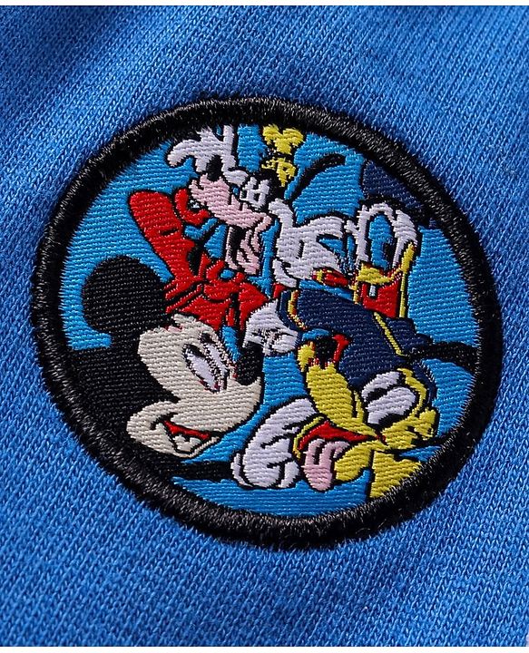 Babyhug Cotton Knit Full Length Lounge Pants Mickey Badge & Side Printed Tape - Blue
