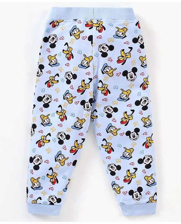 Babyhug Cotton Full Length Ribbed Waist Lounge Pant Micky Mouse Print - Blue