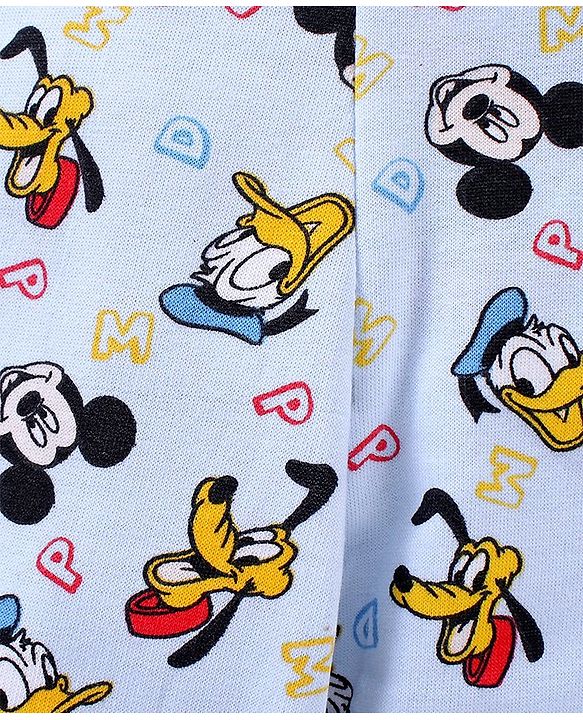 Babyhug Cotton Full Length Ribbed Waist Lounge Pant Micky Mouse Print - Blue