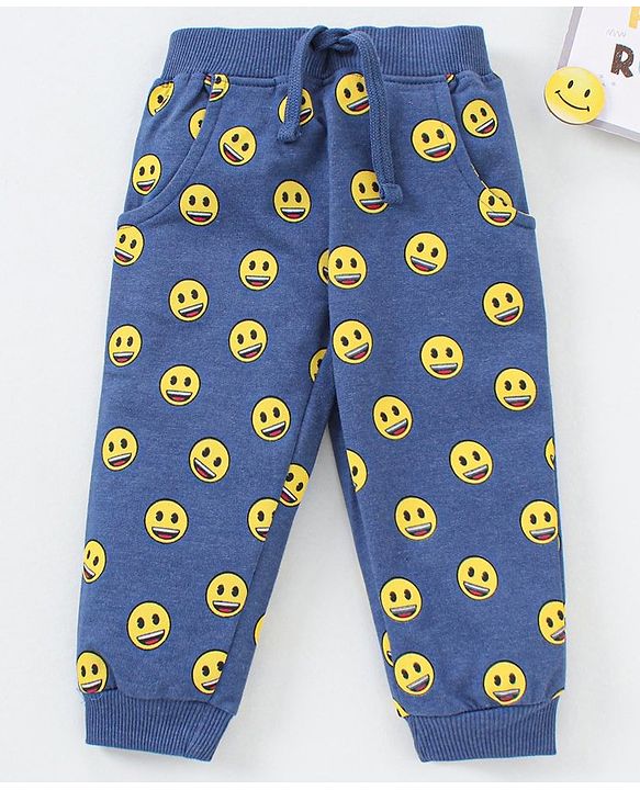 Babyhug Full Length Looper Lounge Pant Smiley Print - Blue