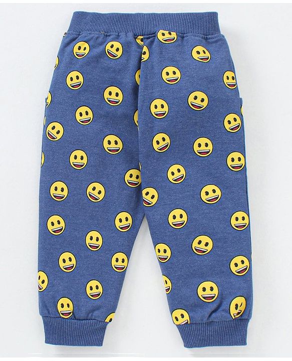 Babyhug Full Length Looper Lounge Pant Smiley Print - Blue