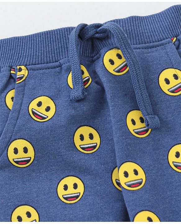 Babyhug Full Length Looper Lounge Pant Smiley Print - Blue