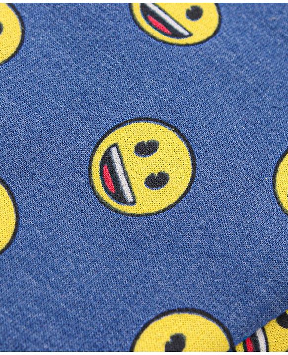 Babyhug Full Length Looper Lounge Pant Smiley Print - Blue