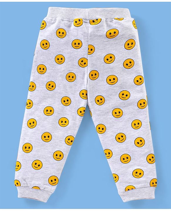 Babyhug Full Length Looper Lounge Pant Smiley Face Print - Grey