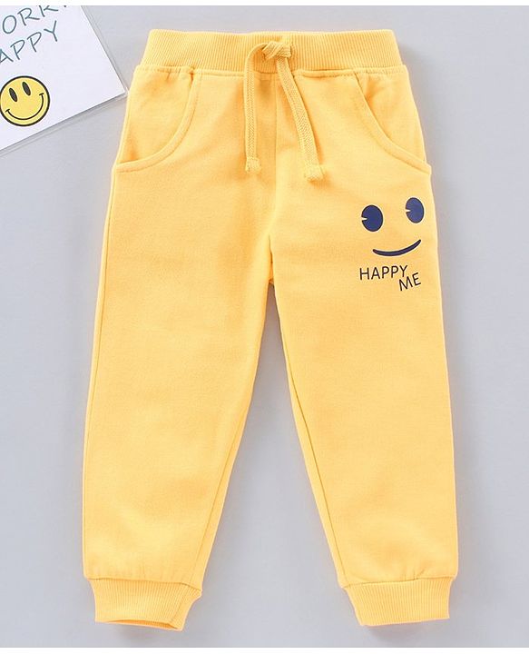 Babyhug Full Length Lounge Pant Text & Smiley Print - Yellow