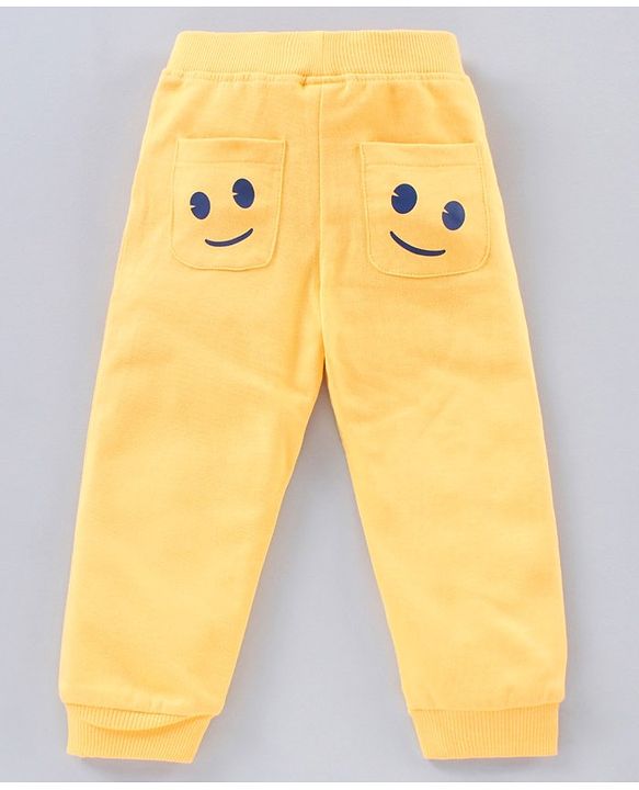 Babyhug Full Length Lounge Pant Text & Smiley Print - Yellow