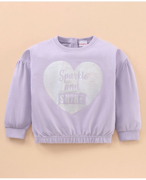 Babyhug Full Sleeves Top & Lounge Pant Glitter Text Print - Lilac