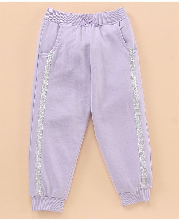 Babyhug Full Sleeves Top & Lounge Pant Glitter Text Print - Lilac