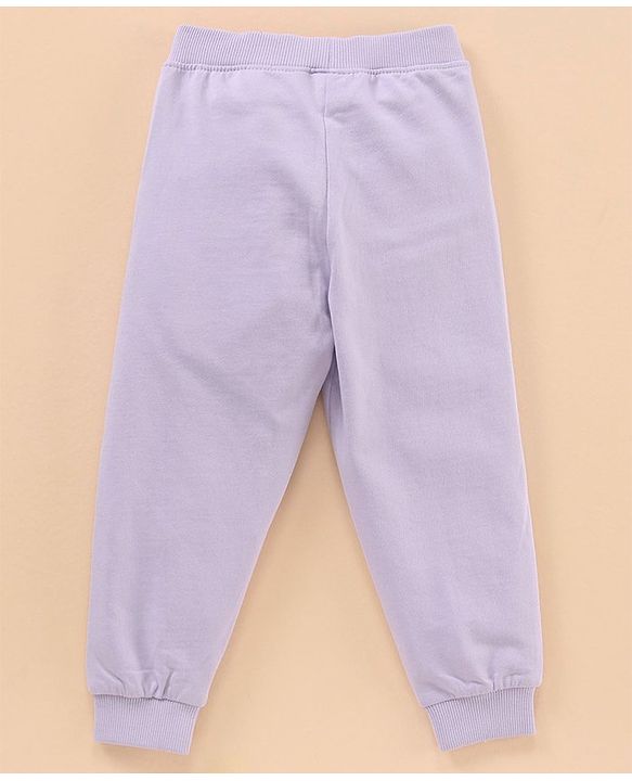 Babyhug Full Sleeves Top & Lounge Pant Glitter Text Print - Lilac