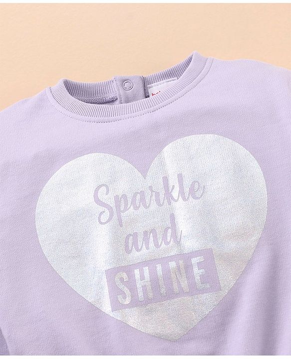 Babyhug Full Sleeves Top & Lounge Pant Glitter Text Print - Lilac