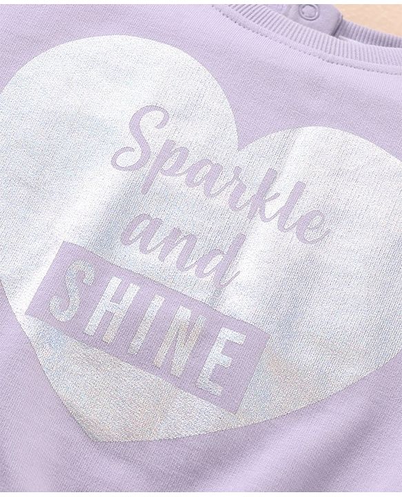 Babyhug Full Sleeves Top & Lounge Pant Glitter Text Print - Lilac