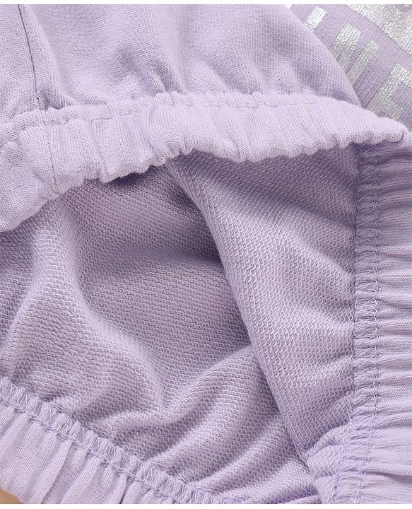 Babyhug Full Sleeves Top & Lounge Pant Glitter Text Print - Lilac