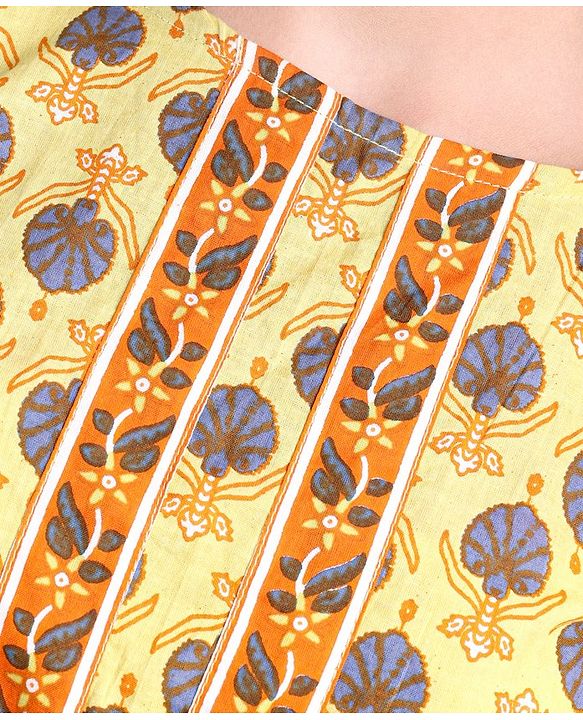 Pine Kids Printed Three Fourth Sleeves Kurti & Sharara Set With Dupatta- Yellow