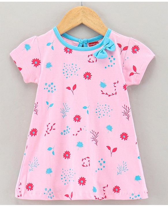 Babyhug 100% Cotton Short Sleeves Frock Floral Print - Pink