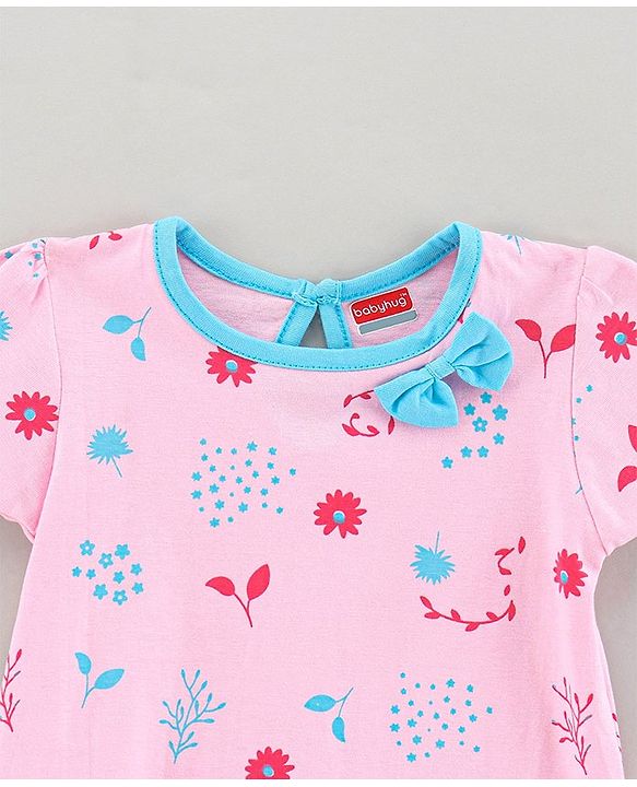 Babyhug 100% Cotton Short Sleeves Frock Floral Print - Pink