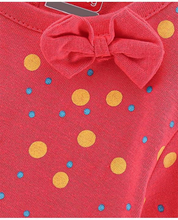 Babyhug 100% Cotton Knit Half Sleeves One Piece Printed Dress - Coral