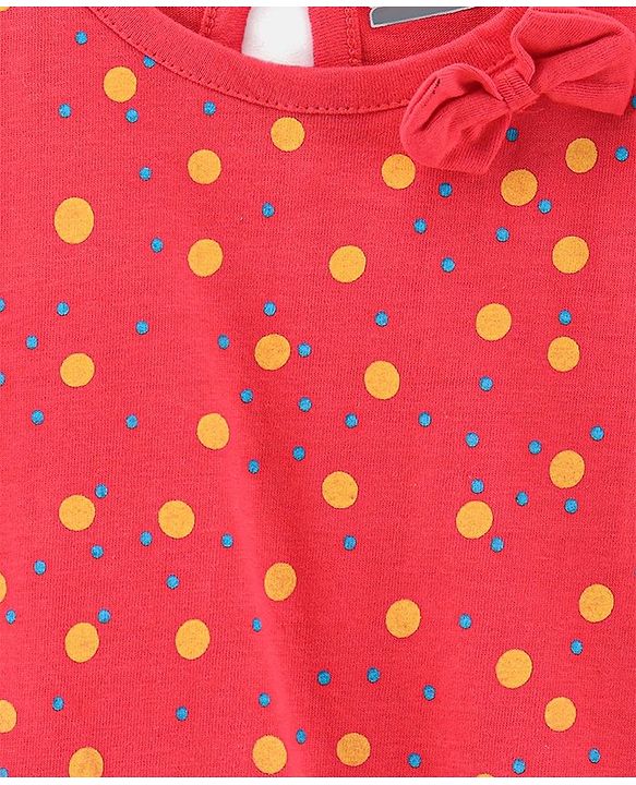 Babyhug 100% Cotton Knit Half Sleeves One Piece Printed Dress - Coral