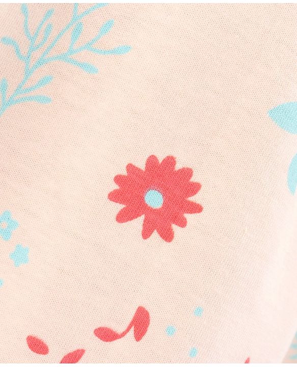 Babyhug 100% Cotton Knit Short Sleeves Frock Floral Print - Peach