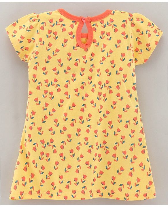 Babyhug 100% Cotton Knit Short Sleeves Frock Floral Print - Yellow
