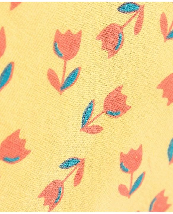 Babyhug 100% Cotton Knit Short Sleeves Frock Floral Print - Yellow