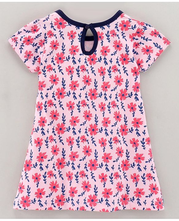 Babyhug 100% Cotton Knit Short Sleeves Frock Floral Print - Pink