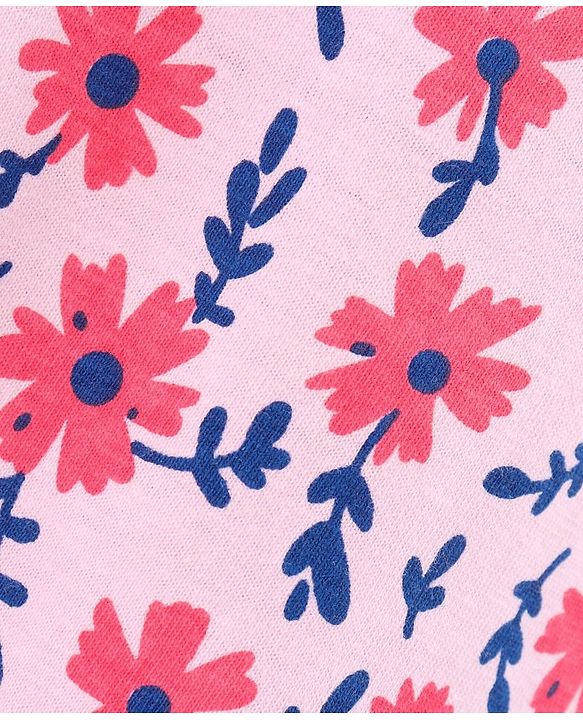 Babyhug 100% Cotton Knit Short Sleeves Frock Floral Print - Pink