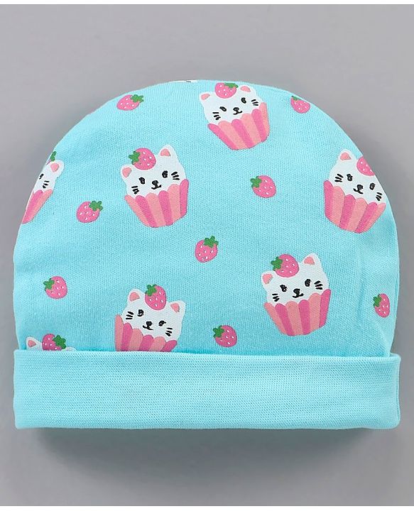 Babyhug 100% Cotton Caps Printed Blue - Diameter 14.5 cm