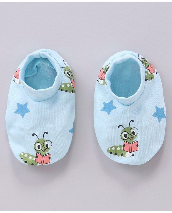 Babyhug 100% Cotton Mittens and Booties Caterpillar Print - Blue