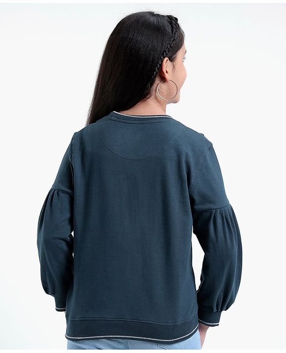 Pine Kids Cotton Knit Full Sleeves Bio Washed Sweatshirt Text Print - Navy