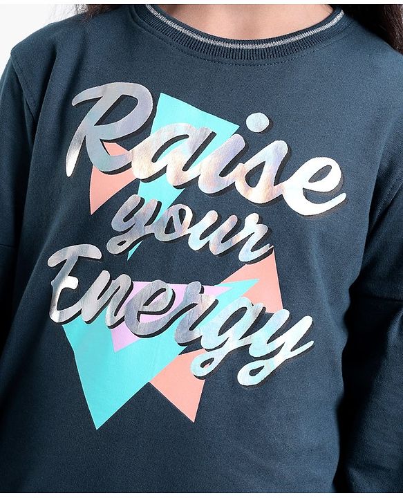 Pine Kids Cotton Knit Full Sleeves Bio Washed Sweatshirt Text Print - Navy