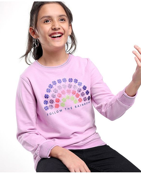 Pine Kids Full Sleeves Biowashed Cotton Sweatshirt Floral Print- Purple